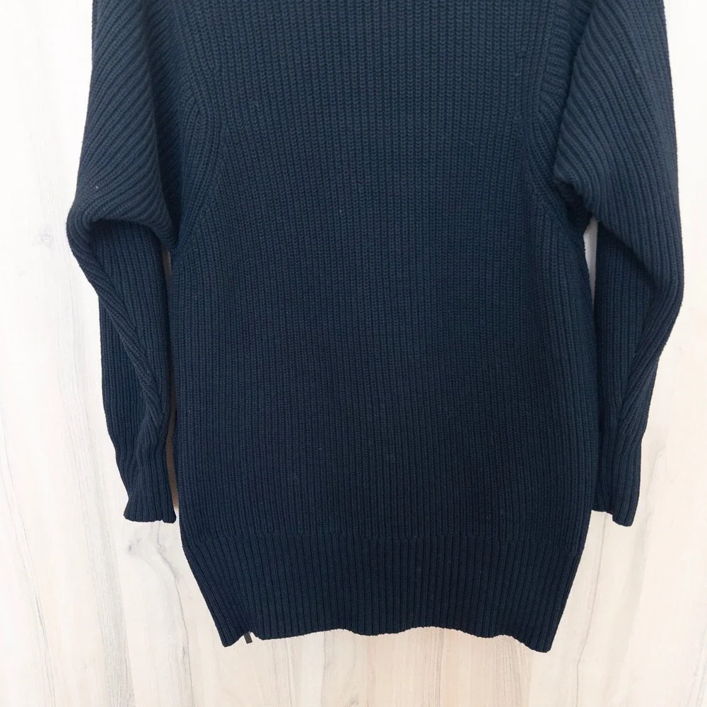 Banana Republic Women Tunic Sweater XL Black Cowl Neck Ribbed Heavy Knit Classic